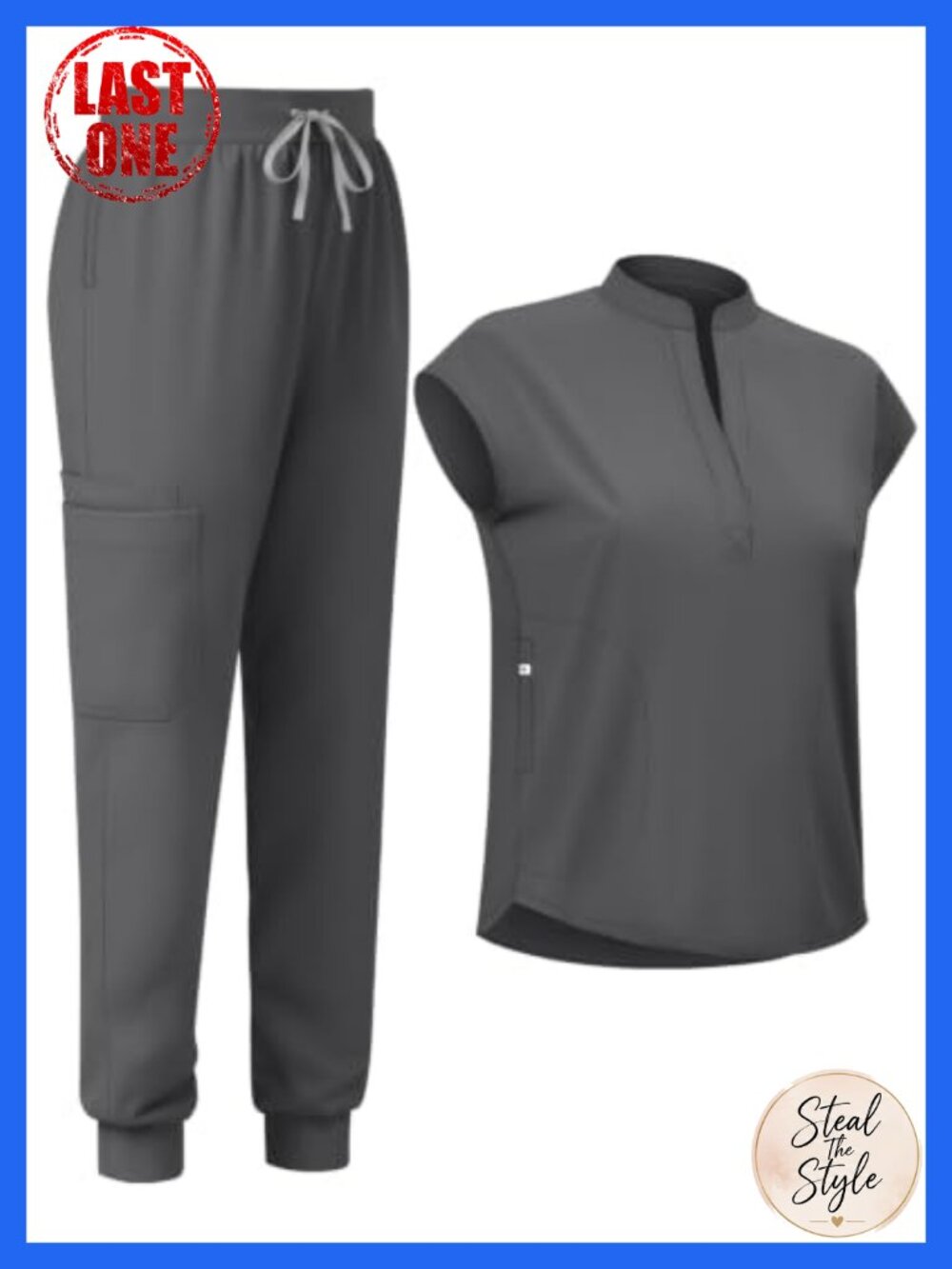Scrub Set Stand-Up Collar Top & Jogger Pant 8 Pockets